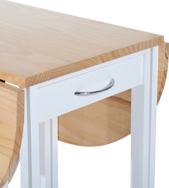 HOMCOM Bar Table and Stools with Storage Shelf, 3-Pieces Wooden Kitchen Cart with 2 Drawers and 6 Wheels, White Aosom UK