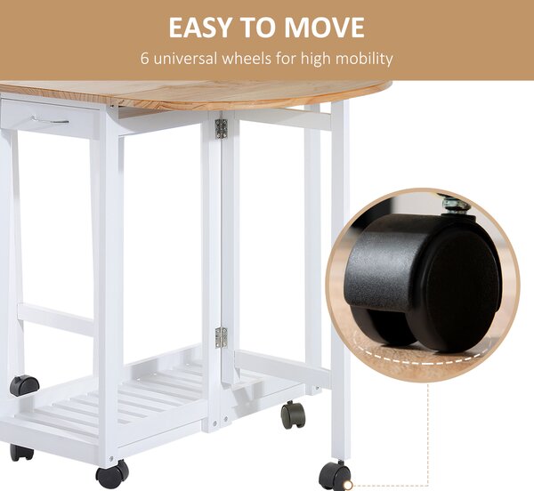 HOMCOM Bar Table and Stools with Storage Shelf, 3-Pieces Wooden Kitchen Cart with 2 Drawers and 6 Wheels, White Aosom UK