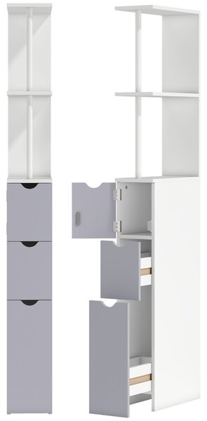 HOMCOM Slimline Bathroom Storage Free-Standing Bathroom Cabinet Unit Tall Shelf Toilet Tissue Cupboard w/Drawers - Grey and White Aosom UK