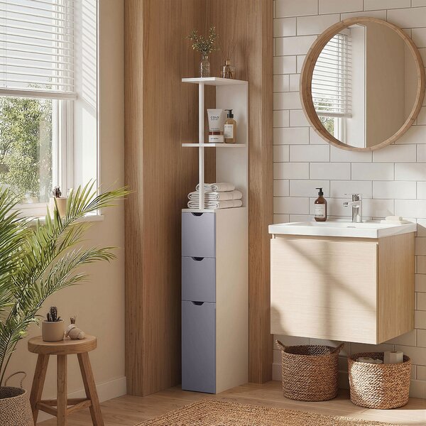 HOMCOM Slimline Bathroom Storage Free-Standing Bathroom Cabinet Unit Tall Shelf Toilet Tissue Cupboard w/Drawers - Grey and White Aosom UK