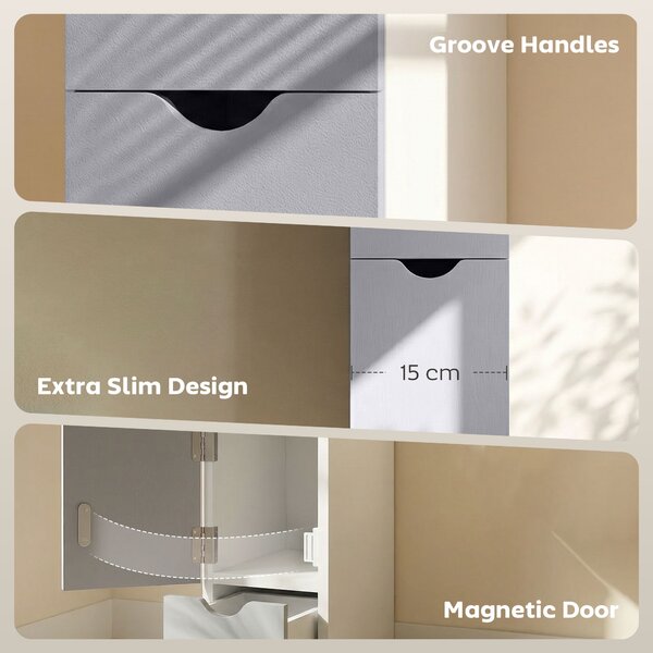 HOMCOM Slimline Bathroom Storage Free-Standing Bathroom Cabinet Unit Tall Shelf Toilet Tissue Cupboard w/Drawers - Grey and White Aosom UK