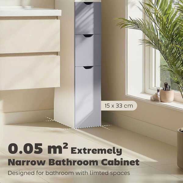 HOMCOM Slimline Bathroom Storage Free-Standing Bathroom Cabinet Unit Tall Shelf Toilet Tissue Cupboard w/Drawers - Grey and White Aosom UK