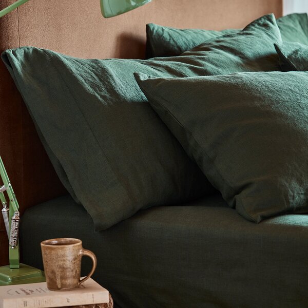 Piglet Fern Green Linen Pillowcases (Pair) Size Super King