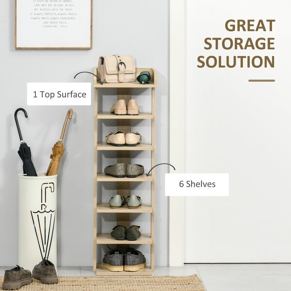 HOMCOM 7 Tier Shoe Rack, Wooden Organizer Shelf, Display Cabinet for Entryway, Living Room, Bedroom, Oak Finish Aosom UK