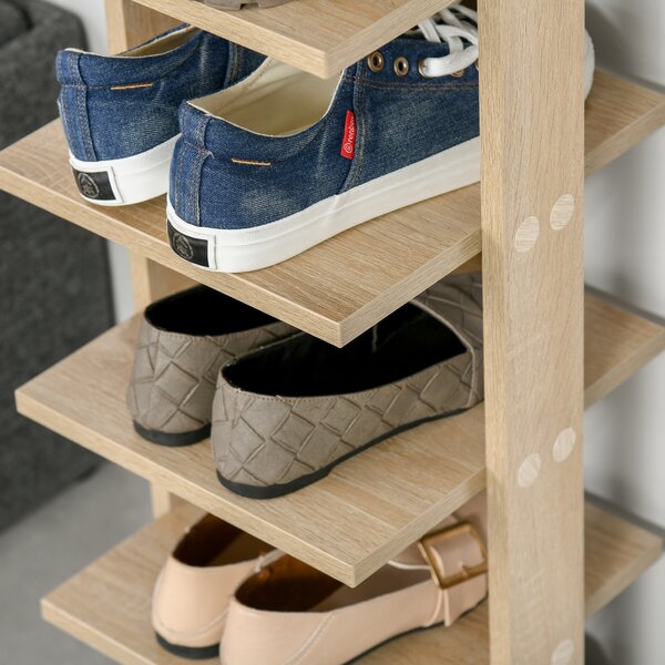 HOMCOM 7 Tier Shoe Rack, Wooden Organizer Shelf, Display Cabinet for Entryway, Living Room, Bedroom, Oak Finish Aosom UK