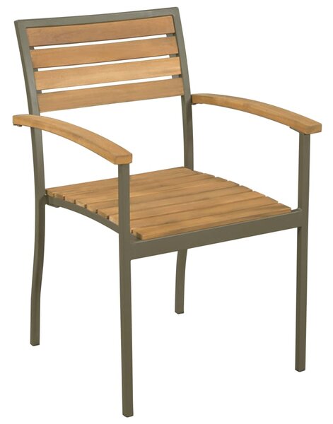 Stackable Outdoor Chairs 2 pcs Solid Acacia Wood and Steel