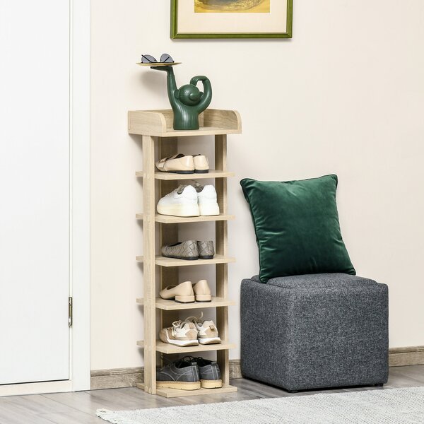 HOMCOM 7 Tier Shoe Rack, Wooden Organizer Shelf, Display Cabinet for Entryway, Living Room, Bedroom, Oak Finish Aosom UK