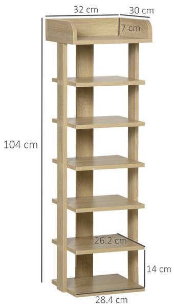 HOMCOM 7 Tier Shoe Rack, Wooden Organizer Shelf, Display Cabinet for Entryway, Living Room, Bedroom, Oak Finish Aosom UK