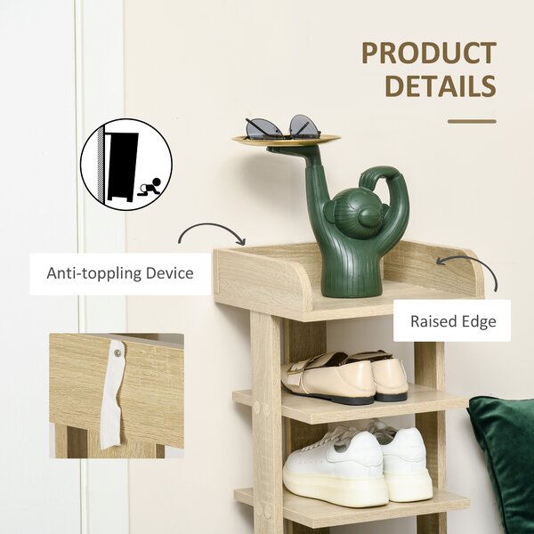 HOMCOM 7 Tier Shoe Rack, Wooden Organizer Shelf, Display Cabinet for Entryway, Living Room, Bedroom, Oak Finish Aosom UK