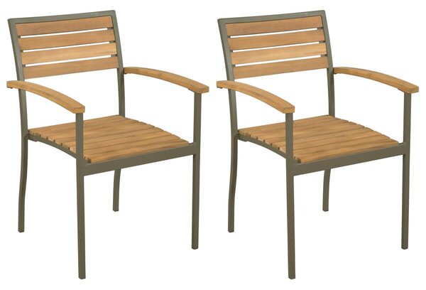 Stackable Outdoor Chairs 2 pcs Solid Acacia Wood and Steel