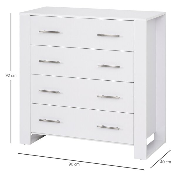 HOMCOM 4-Drawer Chest of Drawers, Storage Organizer Unit with Metal Handles Base Freestanding Unit Furnishing Living Room, White