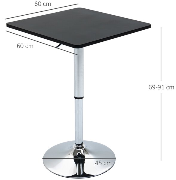 HOMCOM Modern Height Adjustable Counter Bar Table with 360° Swivel Tabletop and Electroplating Metal Base, Bistro Table, Black and Silver Aosom UK