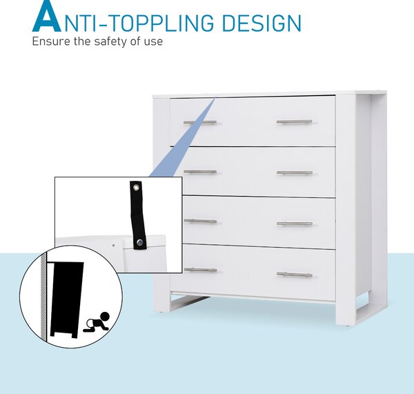 HOMCOM 4-Drawer Chest of Drawers, Storage Organizer Unit with Metal Handles Base Freestanding Unit Furnishing Living Room, White