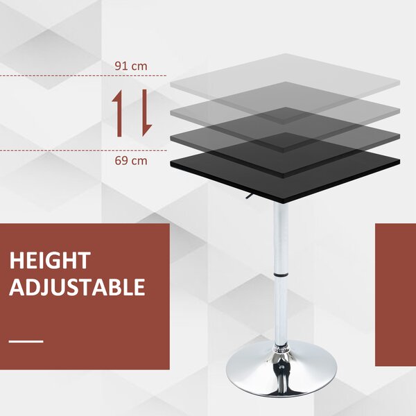 HOMCOM Modern Height Adjustable Counter Bar Table with 360° Swivel Tabletop and Electroplating Metal Base, Bistro Table, Black and Silver Aosom UK