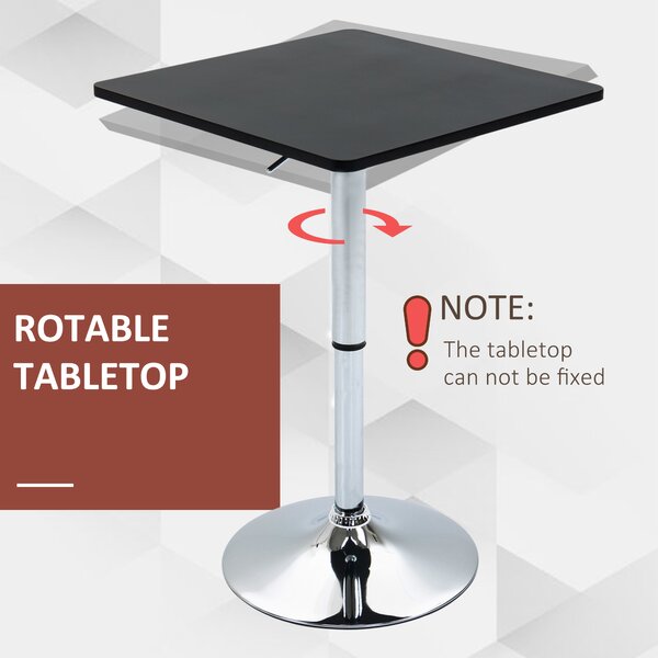 HOMCOM Modern Height Adjustable Counter Bar Table with 360° Swivel Tabletop and Electroplating Metal Base, Bistro Table, Black and Silver Aosom UK