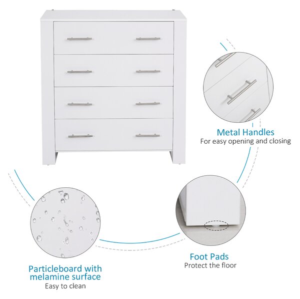 HOMCOM 4-Drawer Chest of Drawers, Storage Organizer Unit with Metal Handles Base Freestanding Unit Furnishing Living Room, White