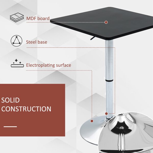 HOMCOM Modern Height Adjustable Counter Bar Table with 360° Swivel Tabletop and Electroplating Metal Base, Bistro Table, Black and Silver Aosom UK