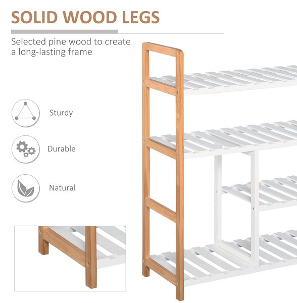 HOMCOM Wooden Shoe Storage Organizer, 4-Tier Stand Shelf Rack, 78 x 68 x 26 cm, Ideal for Hallway, Natural Wood Finish Aosom UK