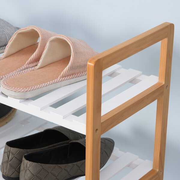 HOMCOM Wooden Shoe Storage Organizer, 4-Tier Stand Shelf Rack, 78 x 68 x 26 cm, Ideal for Hallway, Natural Wood Finish Aosom UK