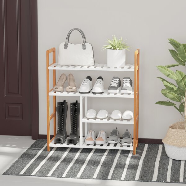 HOMCOM Wooden Shoe Storage Organizer, 4-Tier Stand Shelf Rack, 78 x 68 x 26 cm, Ideal for Hallway, Natural Wood Finish Aosom UK