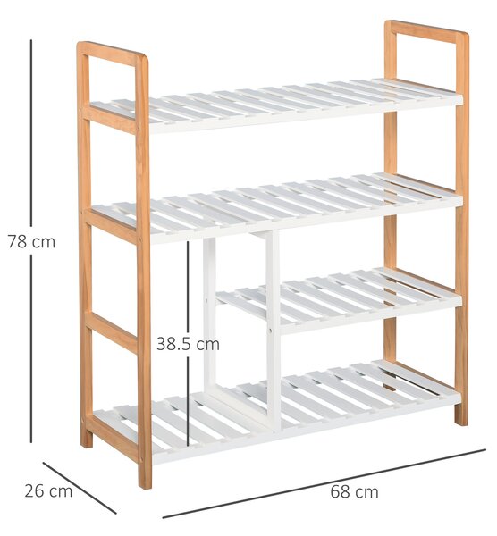 HOMCOM Wooden Shoe Storage Organizer, 4-Tier Stand Shelf Rack, 78 x 68 x 26 cm, Ideal for Hallway, Natural Wood Finish Aosom UK