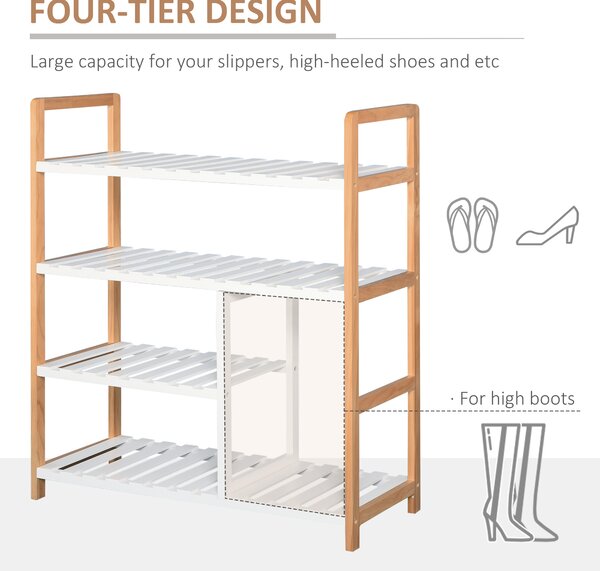 HOMCOM Wooden Shoe Storage Organizer, 4-Tier Stand Shelf Rack, 78 x 68 x 26 cm, Ideal for Hallway, Natural Wood Finish Aosom UK