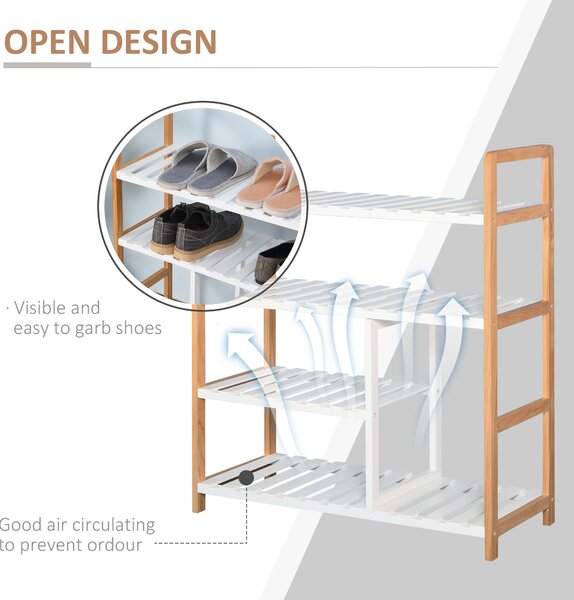 HOMCOM Wooden Shoe Storage Organizer, 4-Tier Stand Shelf Rack, 78 x 68 x 26 cm, Ideal for Hallway, Natural Wood Finish Aosom UK