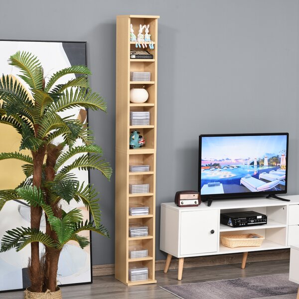 HOMCOM 204 CD Media Display Shelf Unit Set of 2 Blu-Ray DVD Tower Rack w/ Adjustable Shelves Bookcase Storage Organiser, Natural Wood Color