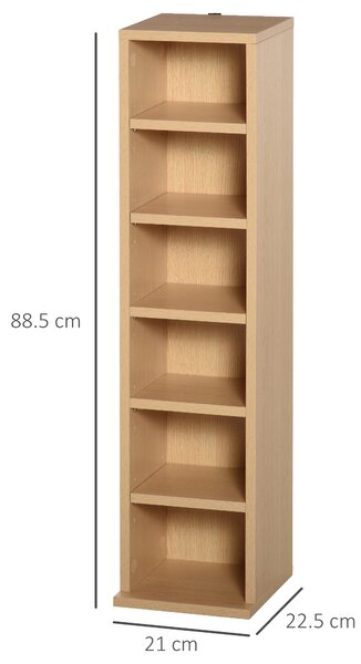 HOMCOM 204 CD Media Display Shelf Unit Set of 2 Blu-Ray DVD Tower Rack w/ Adjustable Shelves Bookcase Storage Organiser, Natural Wood Color