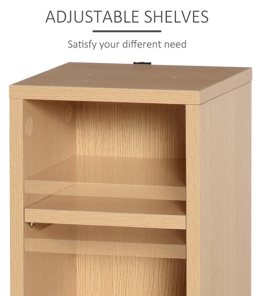 HOMCOM 204 CD Media Display Shelf Unit Set of 2 Blu-Ray DVD Tower Rack w/ Adjustable Shelves Bookcase Storage Organiser, Natural Wood Color