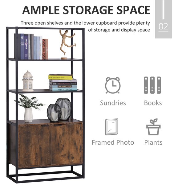 HOMCOM Storage Cabinet with 3 Open Shelves Cupboard Freestanding Tall Organizer Multifunctional Rack for Livingroom Bedroom Kitchen Rustic Brown