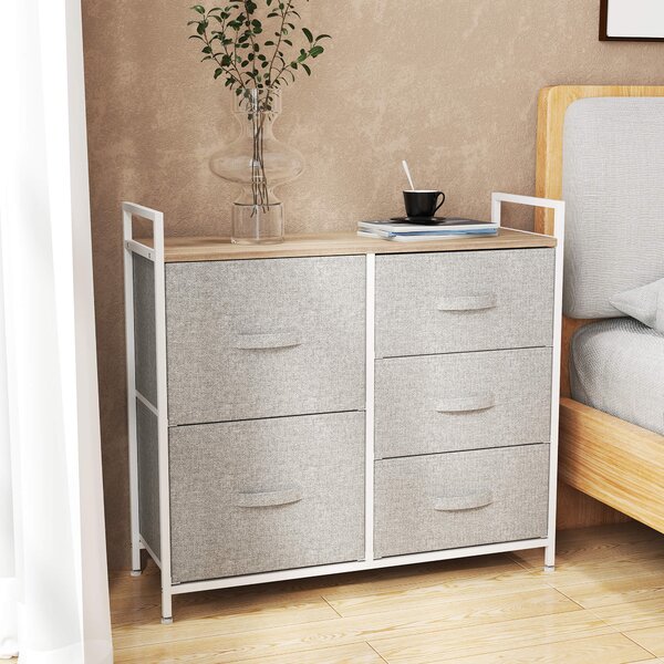 HOMCOM 5 Drawer Linen Storage Chest Home Organisation w/ Shelf Handles Metal Frame Adjustable Feet Hallway Home Dresser Grey Aosom UK
