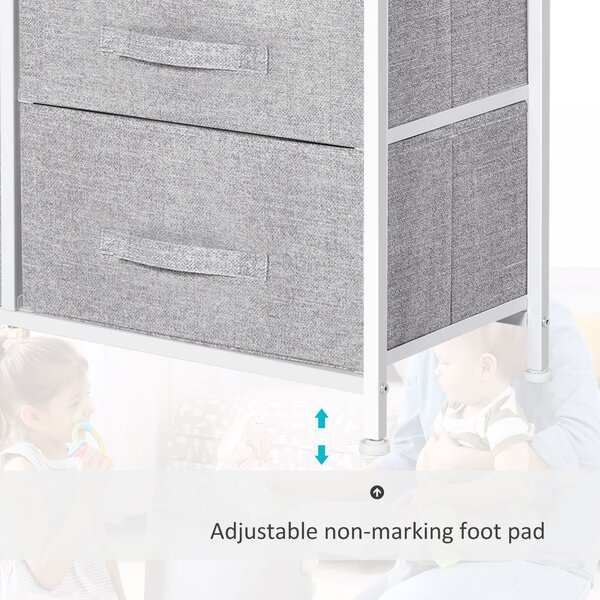 HOMCOM 5 Drawer Linen Storage Chest Home Organisation w/ Shelf Handles Metal Frame Adjustable Feet Hallway Home Dresser Grey Aosom UK