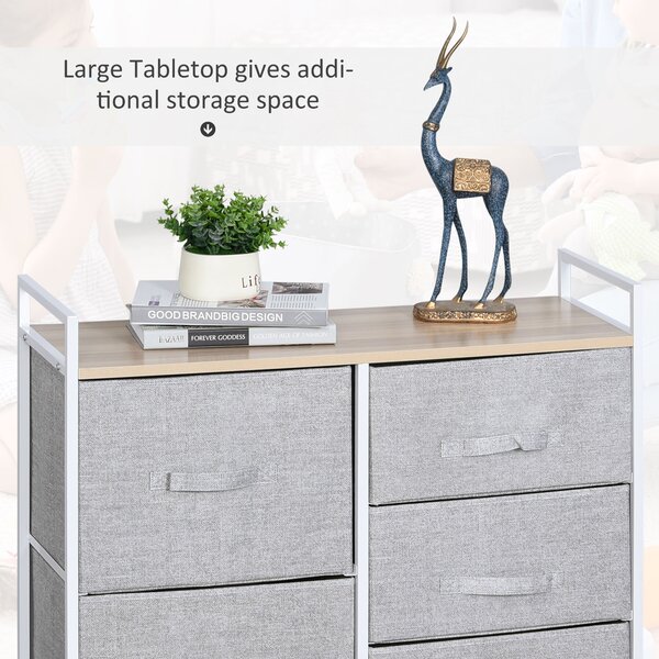 HOMCOM 5 Drawer Linen Storage Chest Home Organisation w/ Shelf Handles Metal Frame Adjustable Feet Hallway Home Dresser Grey Aosom UK