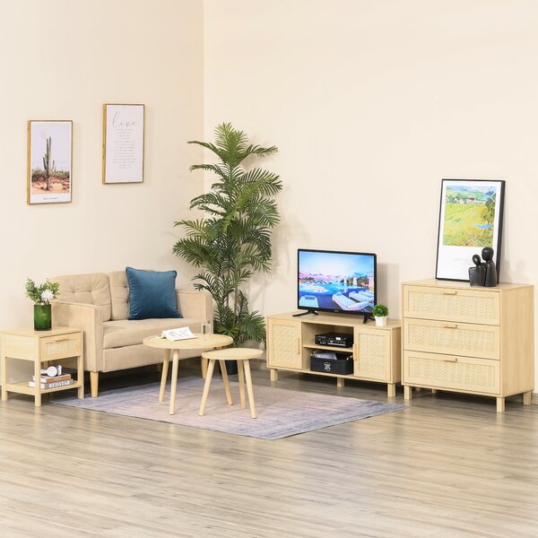 HOMCOM Bedside Table with Rattan Accent Drawer and Lower Shelf, Compact Nightstand for Bedroom or Living Room Storage Aosom UK