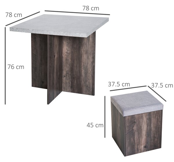 HOMCOM 5PC Dining Set Garden Patio Wooden Set 4 Storage Stools Footrest Ottoman with Cushions + 1 Table Space Saving Design Indoor Outdoor Aosom UK