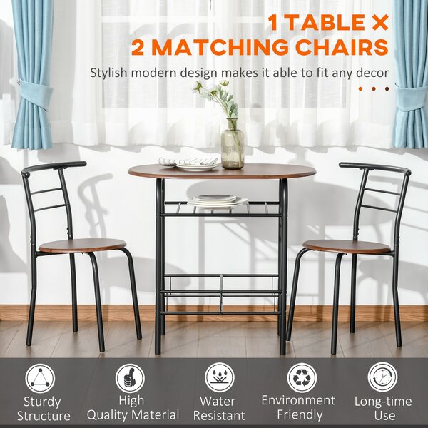 HOMCOM MDF 2 Person Dining Table Set 2-Seater Bar Stool and Table Set Aosom UK