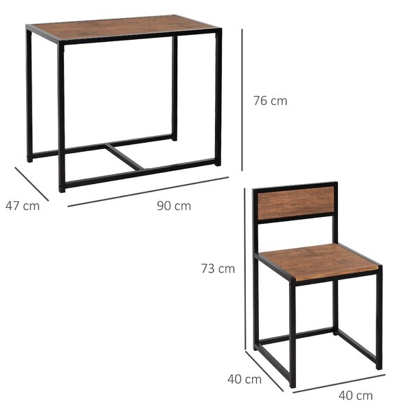 HOMCOM 3 Pcs Dining Table and Chairs Set w/ Industrial Design, Steel Frame, MDF Panels, Table Set for Living Room, Bar, Rustic Brown Aosom UK