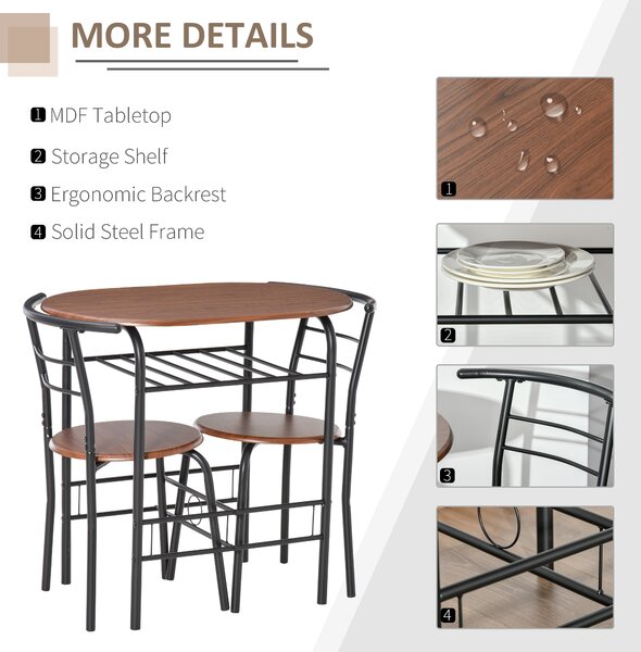 HOMCOM MDF 2 Person Dining Table Set 2-Seater Bar Stool and Table Set Aosom UK