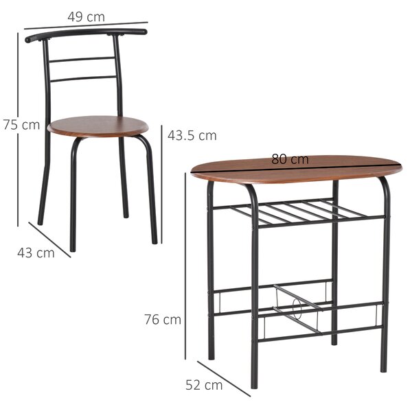 HOMCOM MDF 2 Person Dining Table Set 2-Seater Bar Stool and Table Set Aosom UK