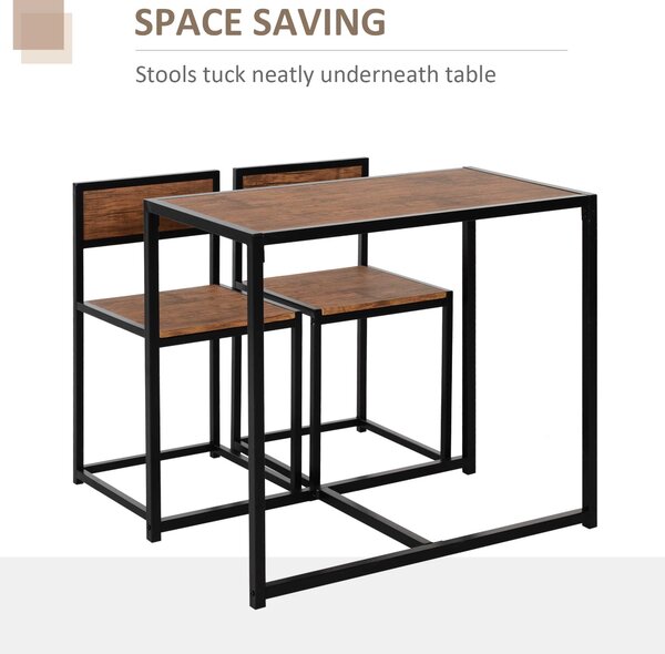 HOMCOM 3 Pcs Dining Table and Chairs Set w/ Industrial Design, Steel Frame, MDF Panels, Table Set for Living Room, Bar, Rustic Brown Aosom UK