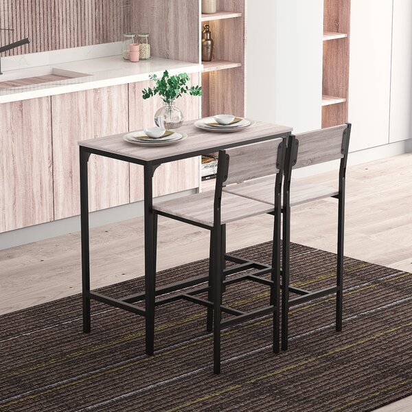 HOMCOM 3 Pcs Table Stool Set Industrial Design w/ Metal Frame Oak Tone MDF Panels Minimal Compact Beautiful Aosom UK