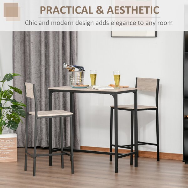 HOMCOM 3 Pcs Table Stool Set Industrial Design w/ Metal Frame Oak Tone MDF Panels Minimal Compact Beautiful Aosom UK