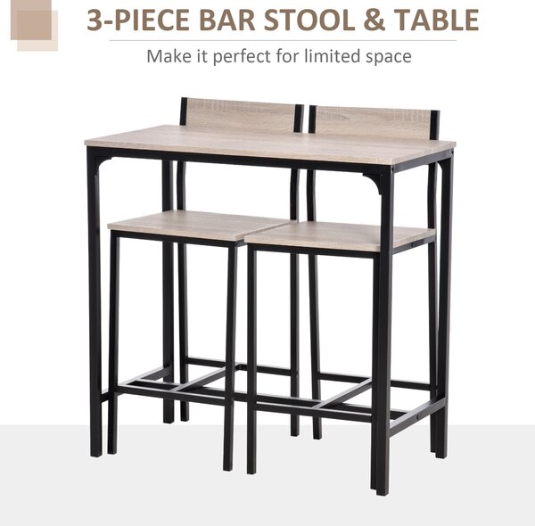 HOMCOM 3 Pcs Table Stool Set Industrial Design w/ Metal Frame Oak Tone MDF Panels Minimal Compact Beautiful Aosom UK
