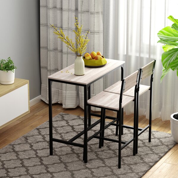 HOMCOM 3 Pcs Table Stool Set Industrial Design w/ Metal Frame Oak Tone MDF Panels Minimal Compact Beautiful Aosom UK