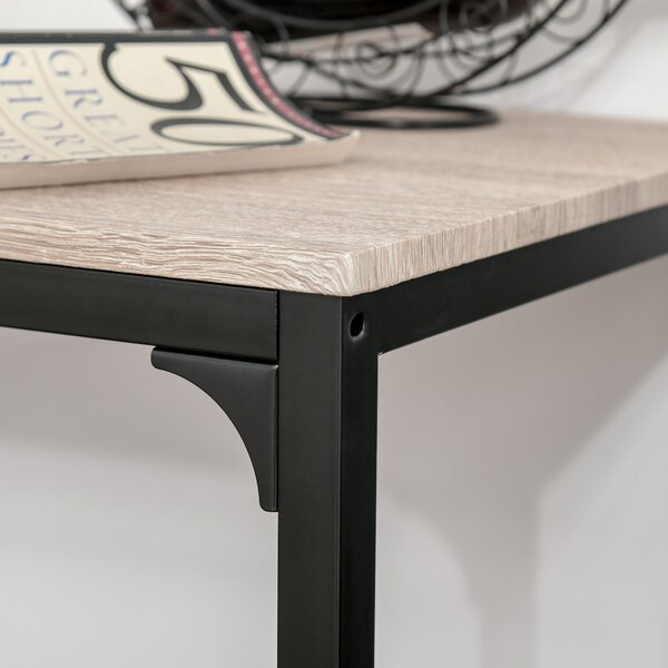 HOMCOM 3 Pcs Table Stool Set Industrial Design w/ Metal Frame Oak Tone MDF Panels Minimal Compact Beautiful Aosom UK