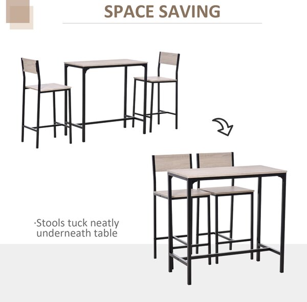 HOMCOM 3 Pcs Table Stool Set Industrial Design w/ Metal Frame Oak Tone MDF Panels Minimal Compact Beautiful Aosom UK