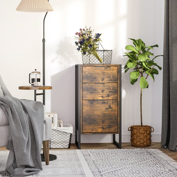 HOMCOM Industrial Storage Trunk: 3-Drawer Metal Cabinet, Freestanding Organiser, Rustic Brown Aosom UK