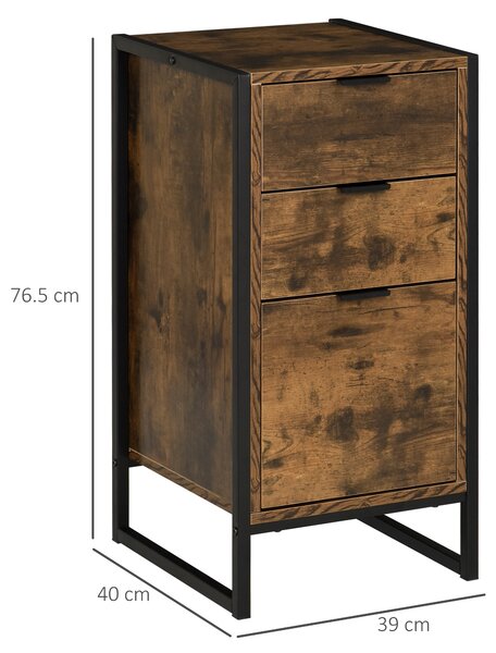 HOMCOM Bedroom Chest of Drawers Set of 2, Industrial 3-Drawer Dresser, Storage Drawers Unit with Metal Frame for Living Room, Rustic Brown