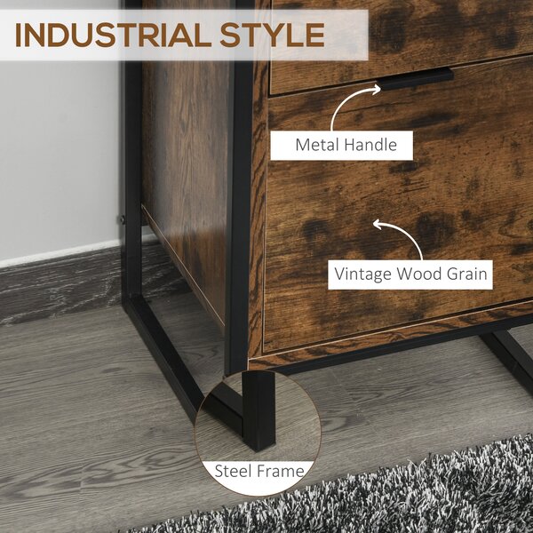 HOMCOM Bedroom Chest of Drawers Set of 2, Industrial 3-Drawer Dresser, Storage Drawers Unit with Metal Frame for Living Room, Rustic Brown
